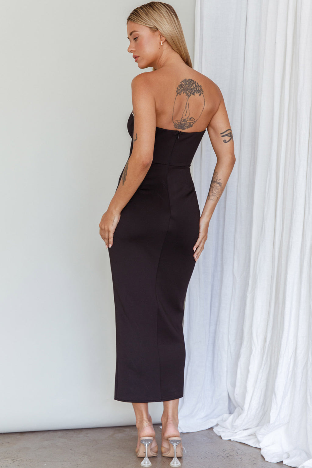 Mystic Diamante Neckline Midi Dress Black by Selfie Leslie