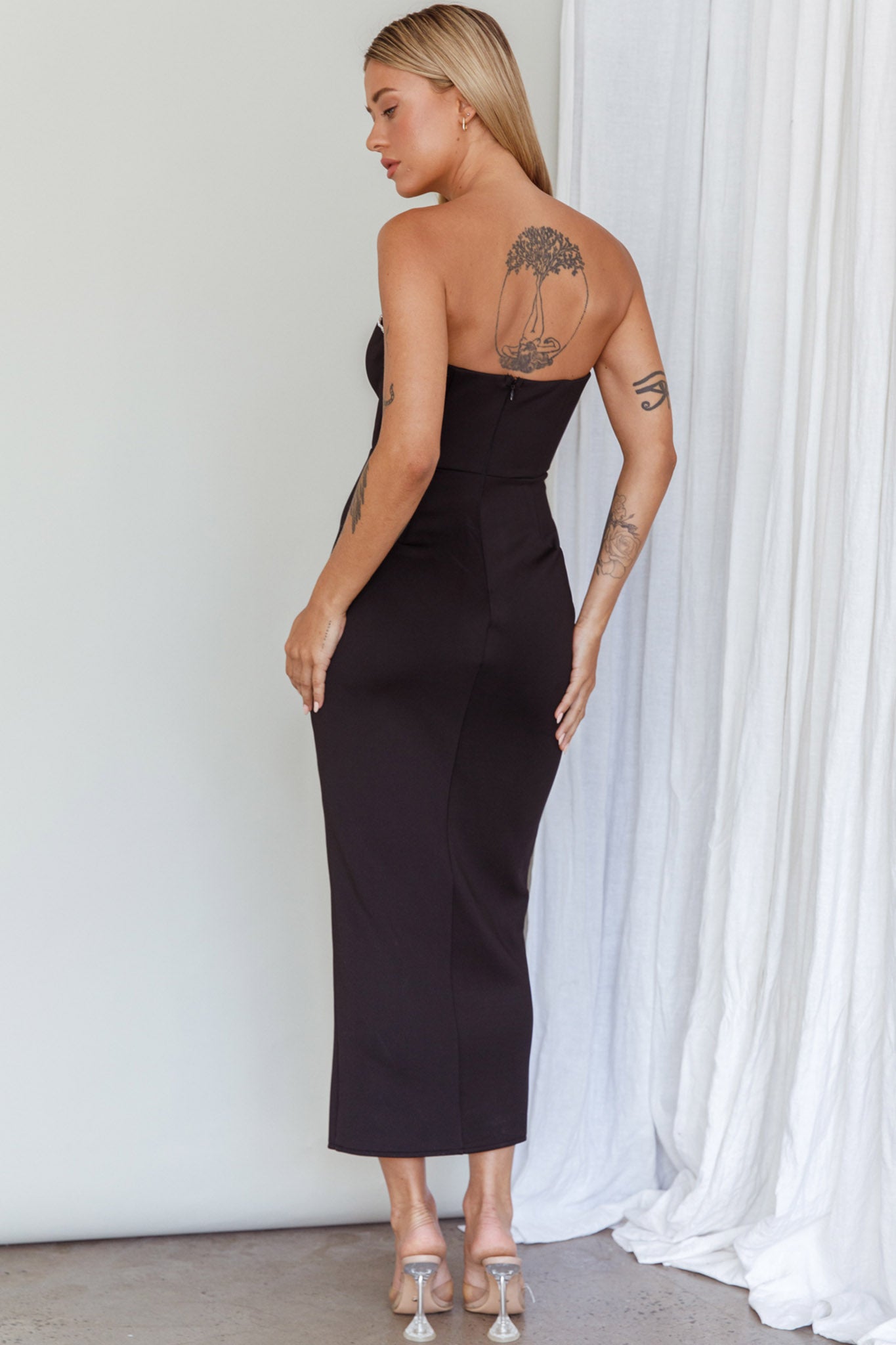 Mystic Diamante Neckline Midi Dress Black by Selfie Leslie