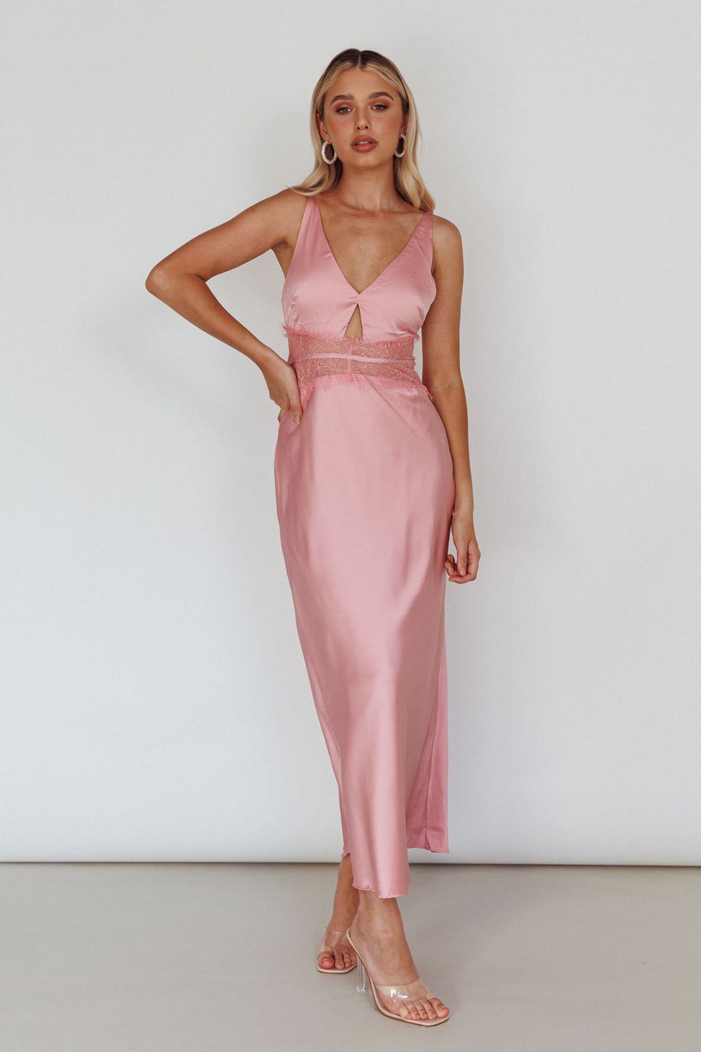 Honeybee Lace Trim Maxi Dress Blush by Selfie Leslie