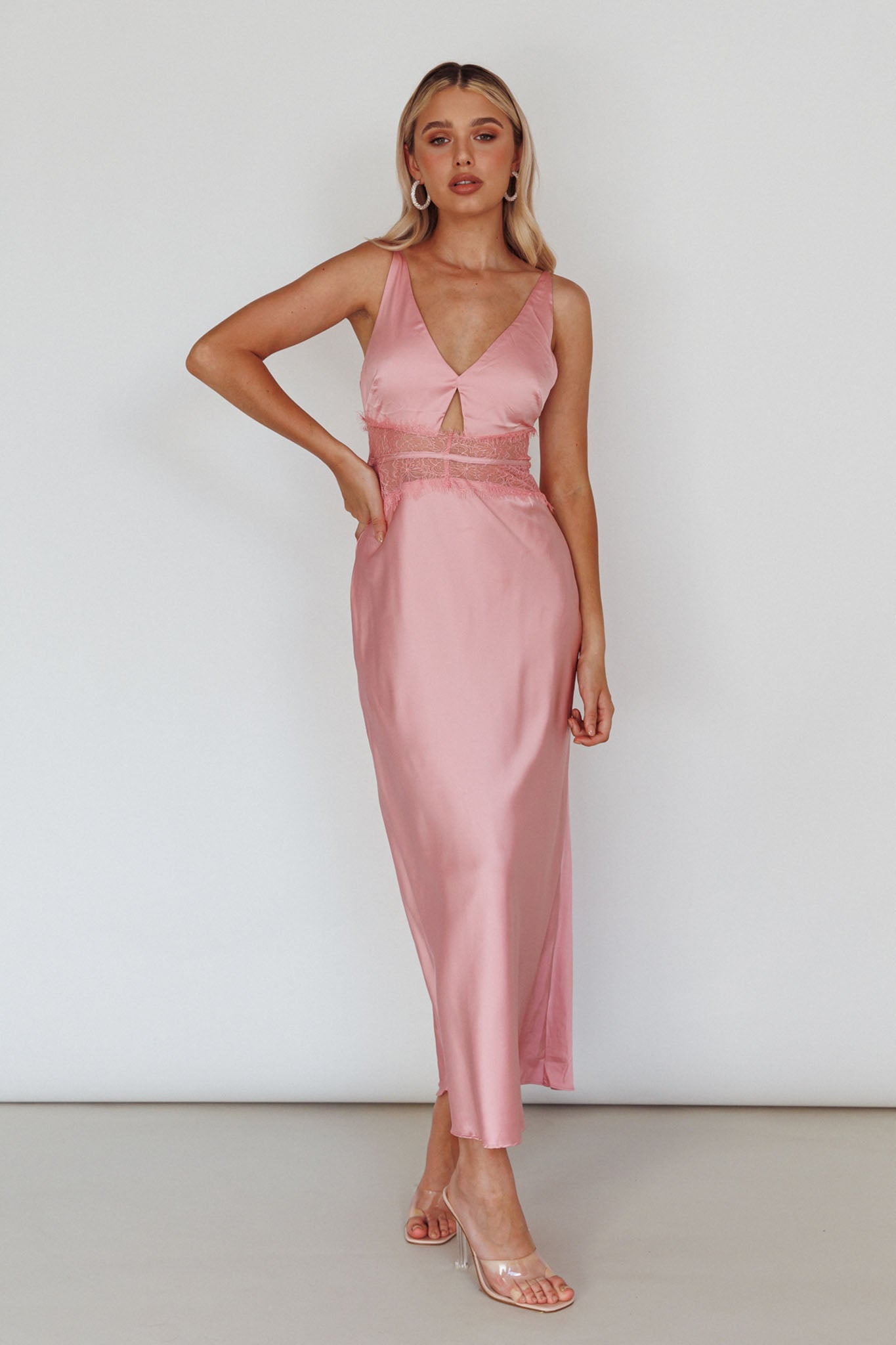Honeybee Lace Trim Maxi Dress Blush by Selfie Leslie