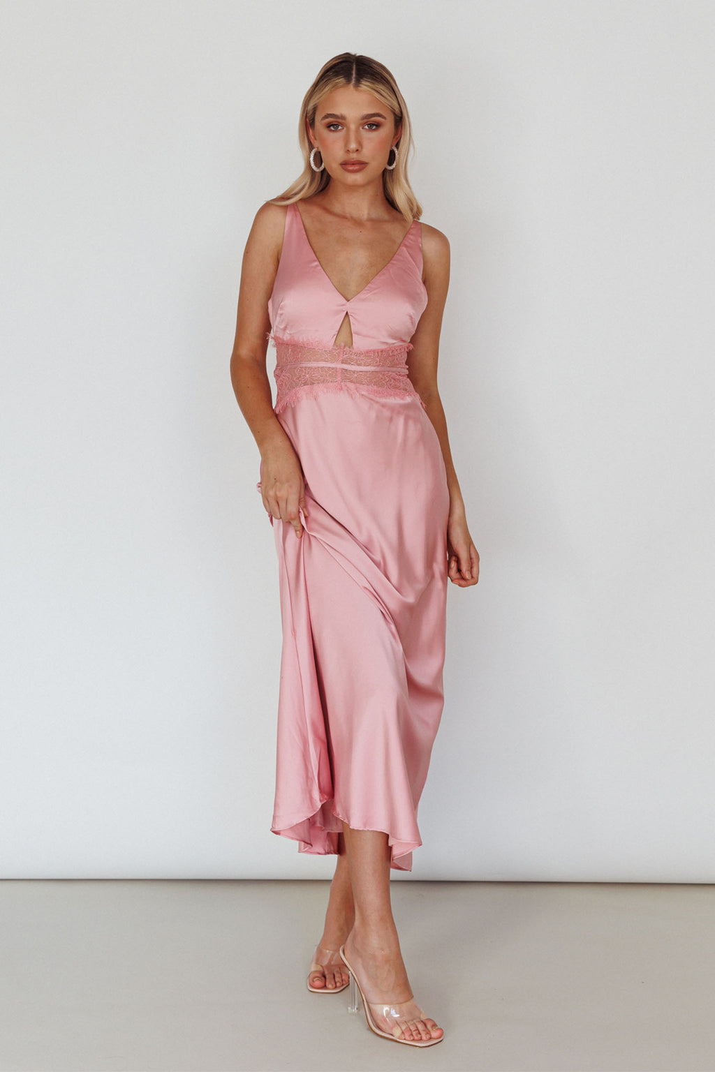 Honeybee Lace Trim Maxi Dress Blush by Selfie Leslie
