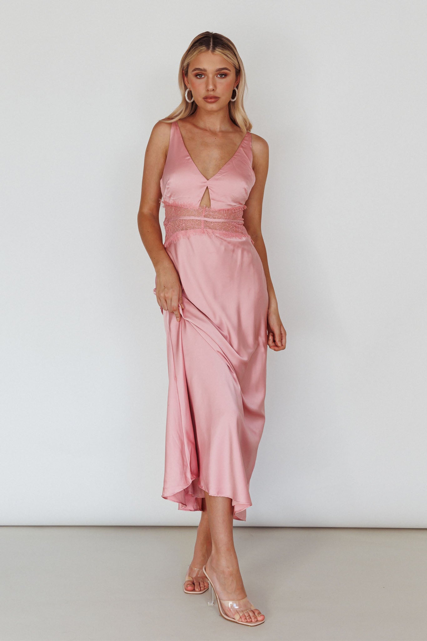 Honeybee Lace Trim Maxi Dress Blush by Selfie Leslie