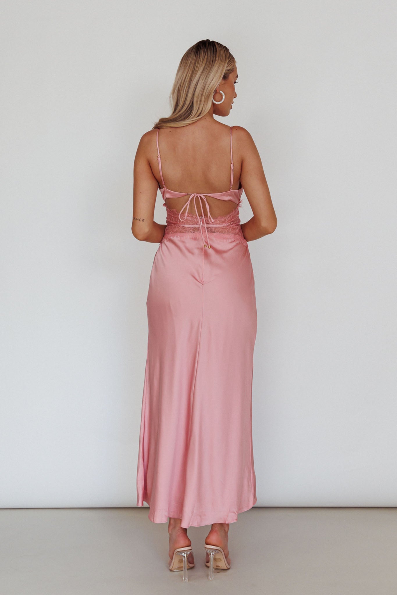 Honeybee Lace Trim Maxi Dress Blush by Selfie Leslie