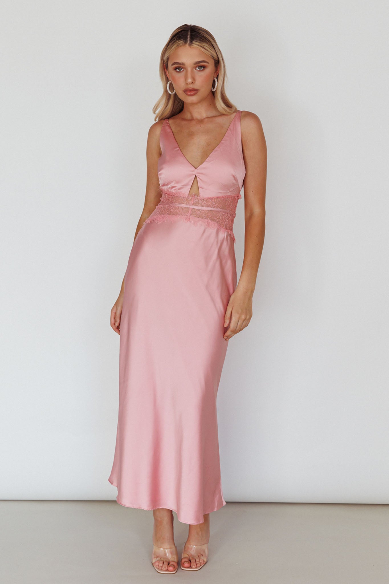 Honeybee Lace Trim Maxi Dress Blush by Selfie Leslie