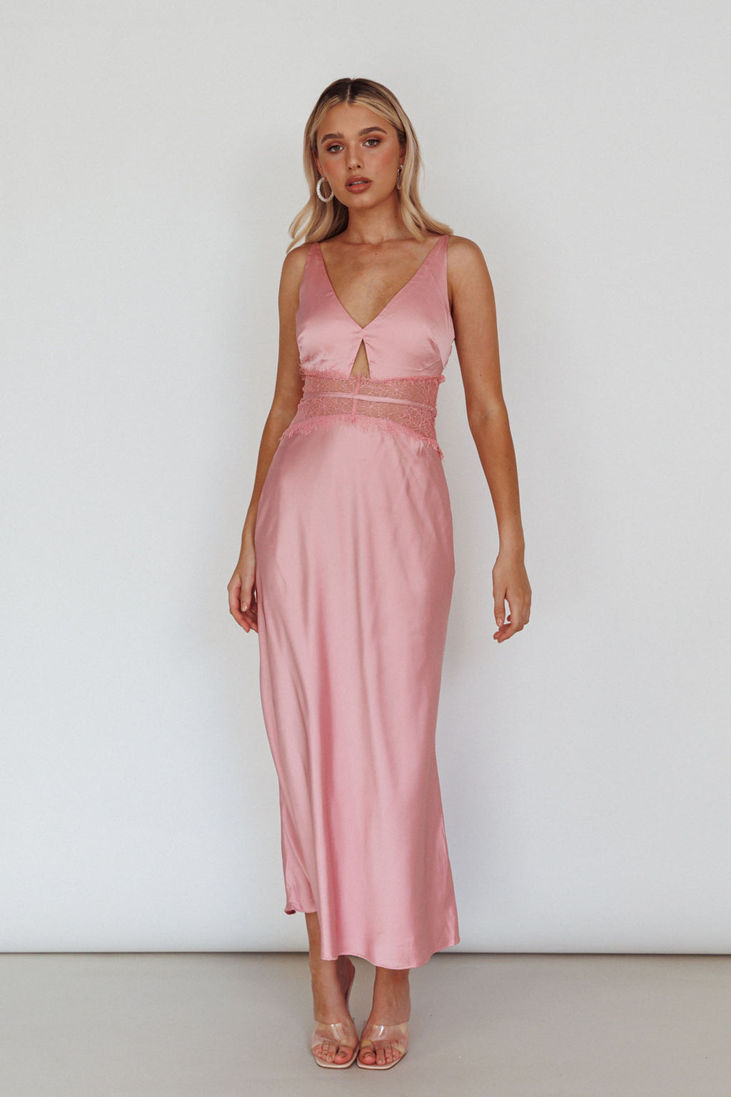 Honeybee Lace Trim Maxi Dress Blush by Selfie Leslie