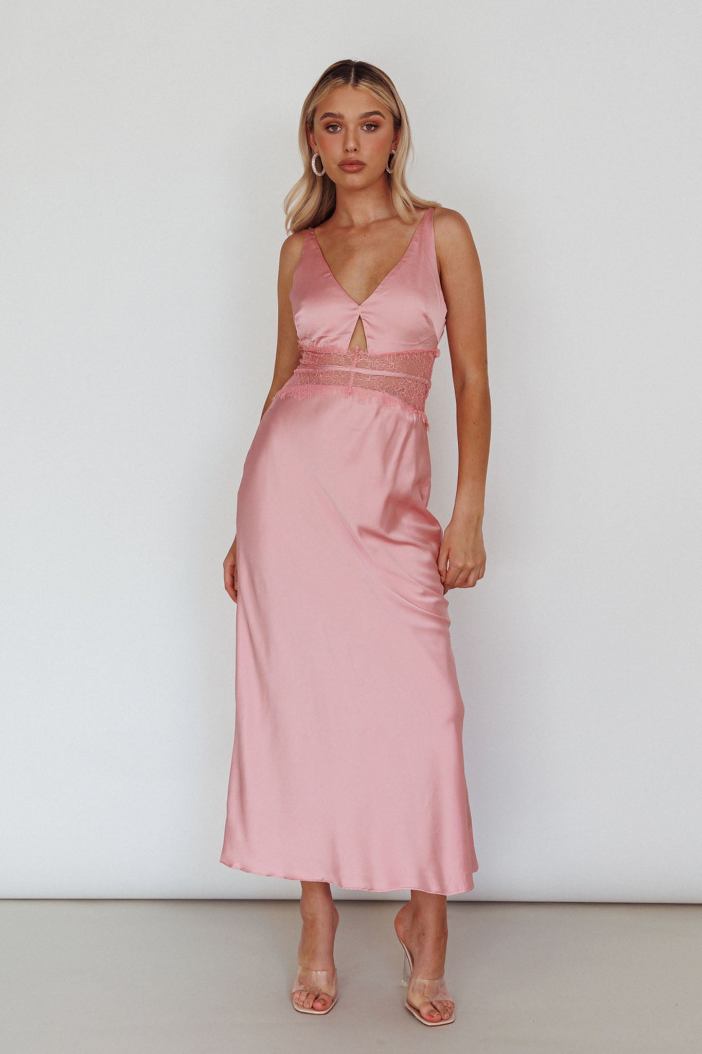 Honeybee Lace Trim Maxi Dress Blush by Selfie Leslie