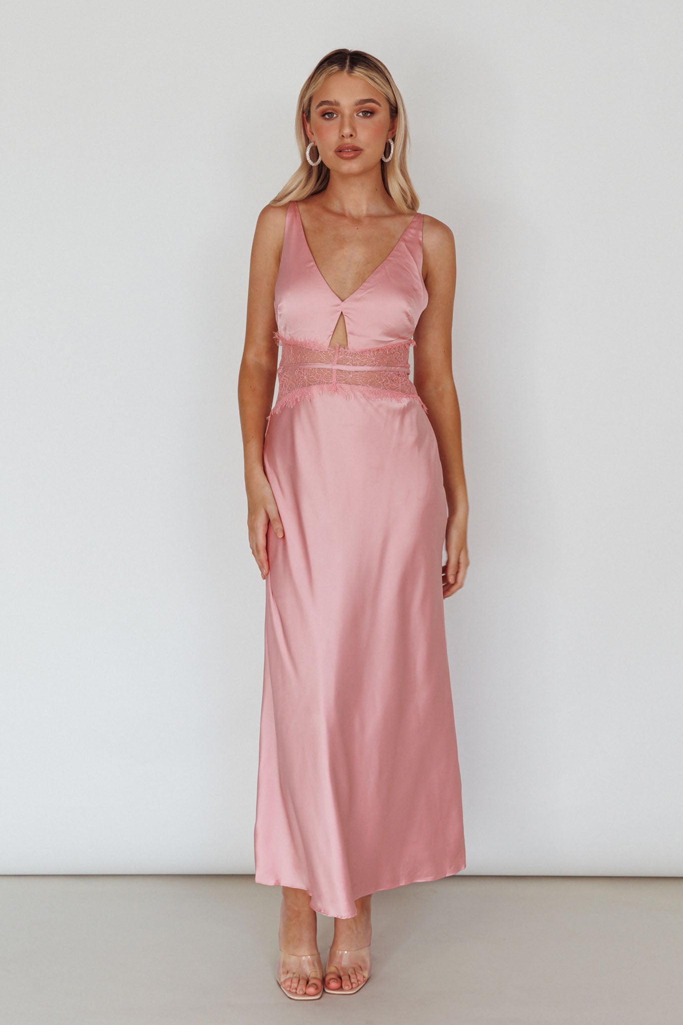 Honeybee Lace Trim Maxi Dress Blush by Selfie Leslie