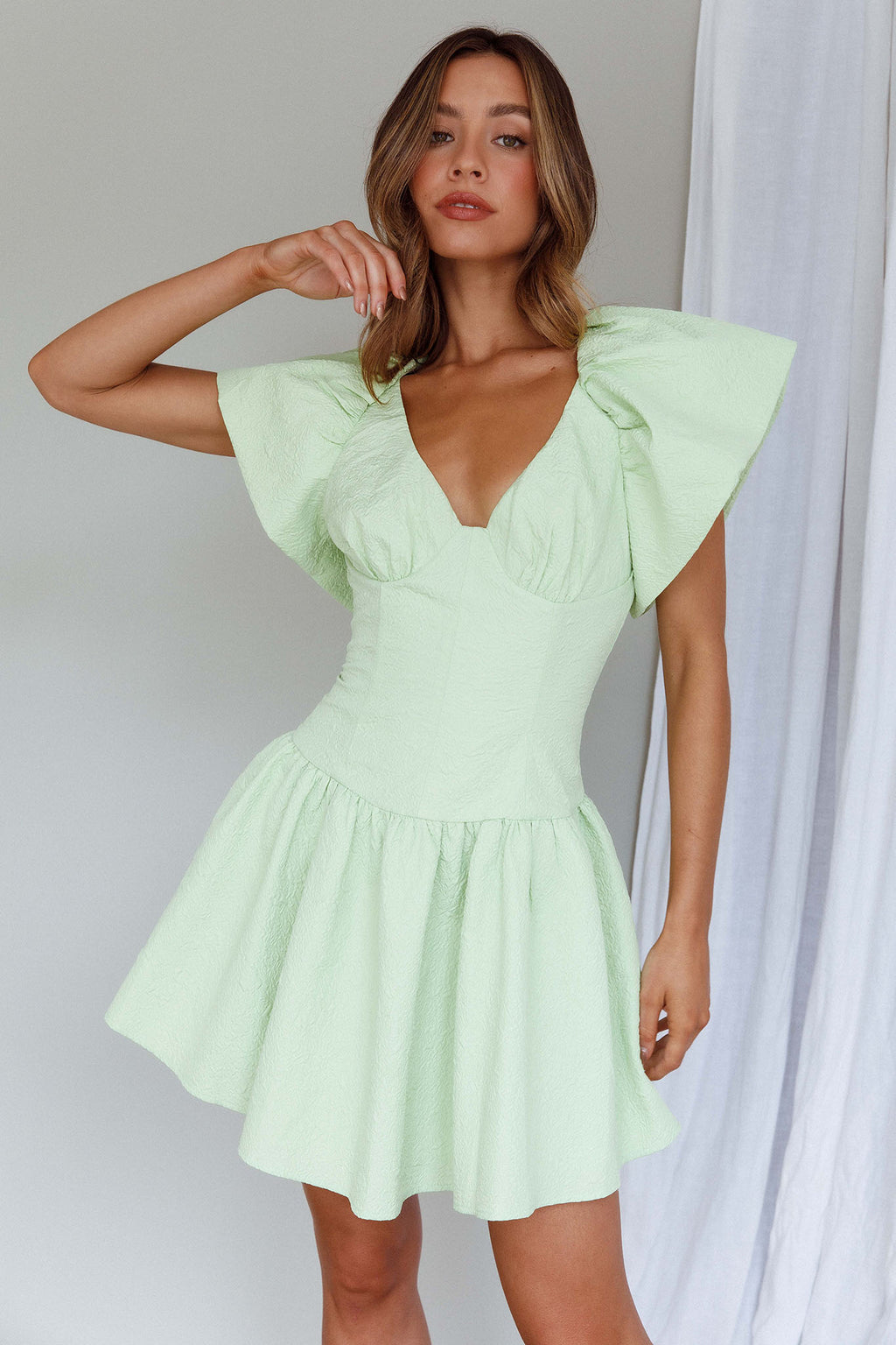Self Love Flounce Hem Dress Lime by Selfie Leslie