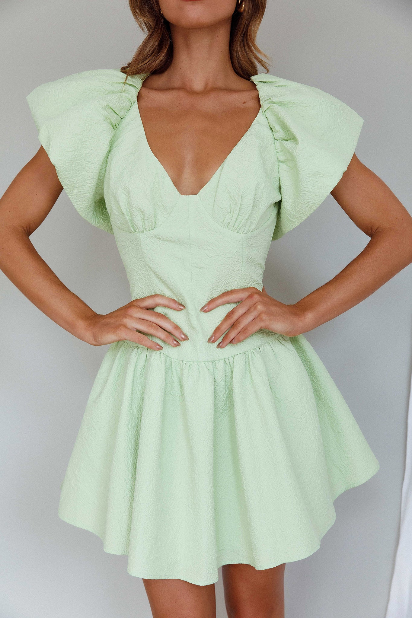 Self Love Flounce Hem Dress Lime by Selfie Leslie