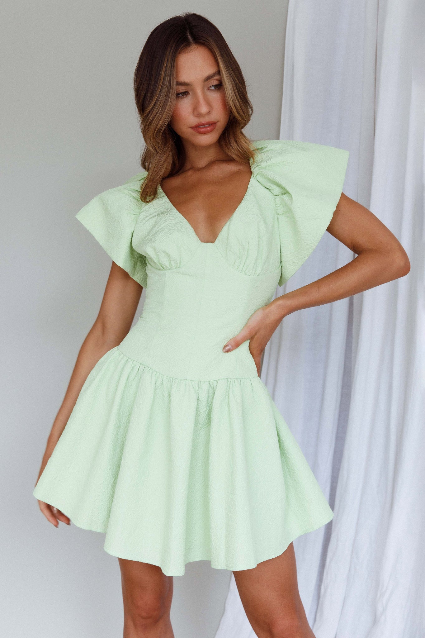 Self Love Flounce Hem Dress Lime by Selfie Leslie