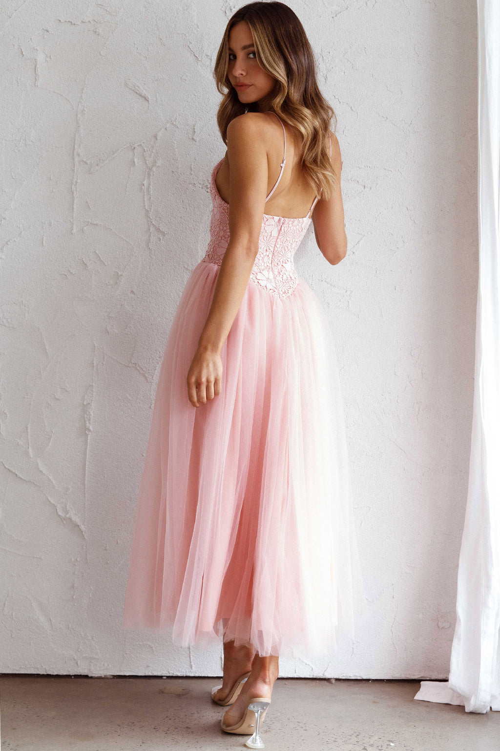 Novoli Floral Embroidery Midi Dress Blush by Selfie Leslie