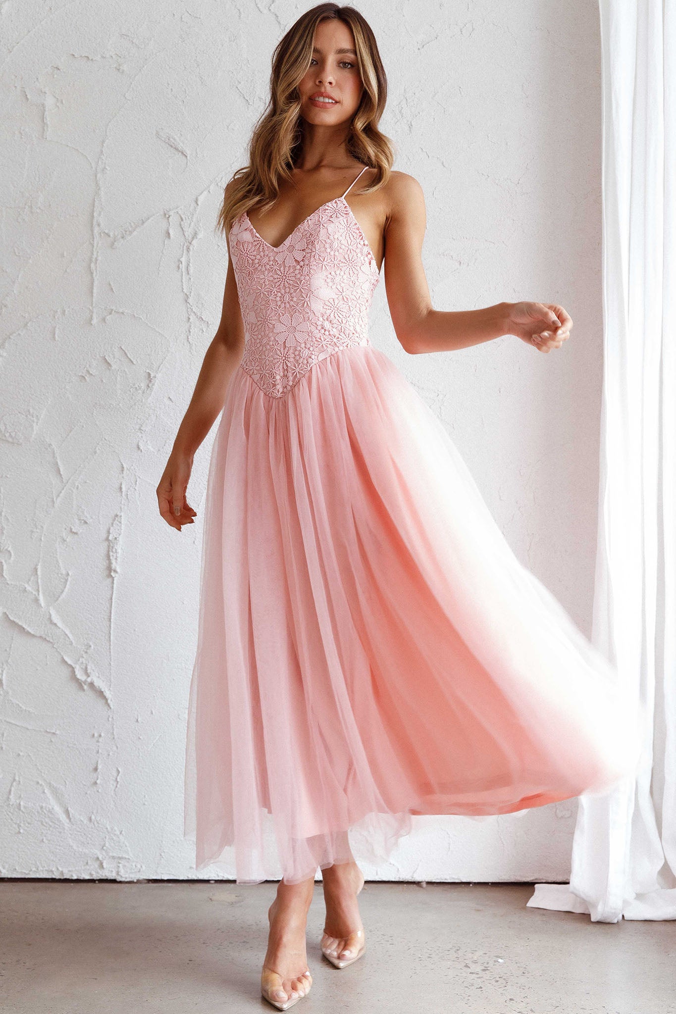 Novoli Floral Embroidery Midi Dress Blush by Selfie Leslie