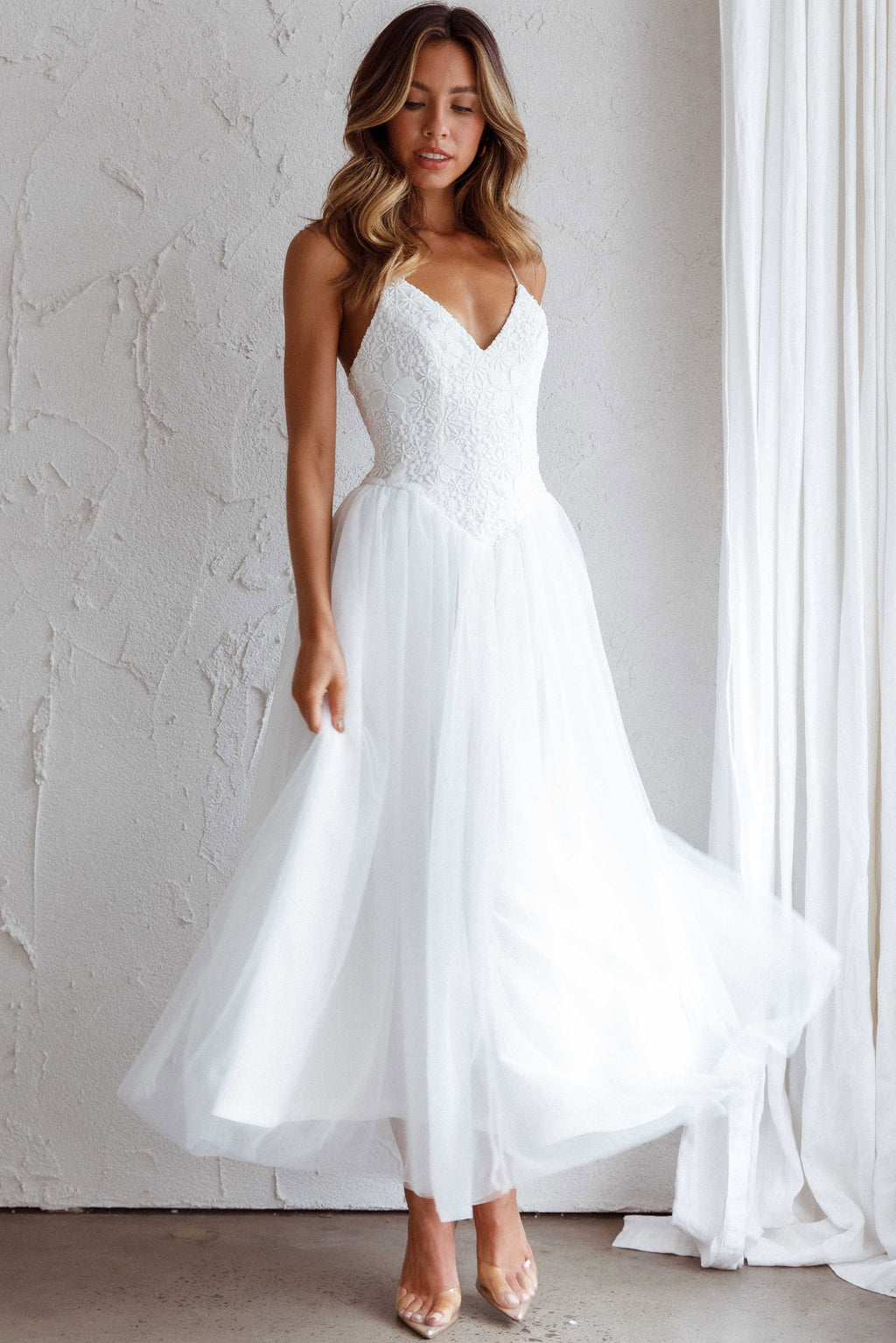 Novoli Floral Embroidery Midi Dress White by Selfie Leslie