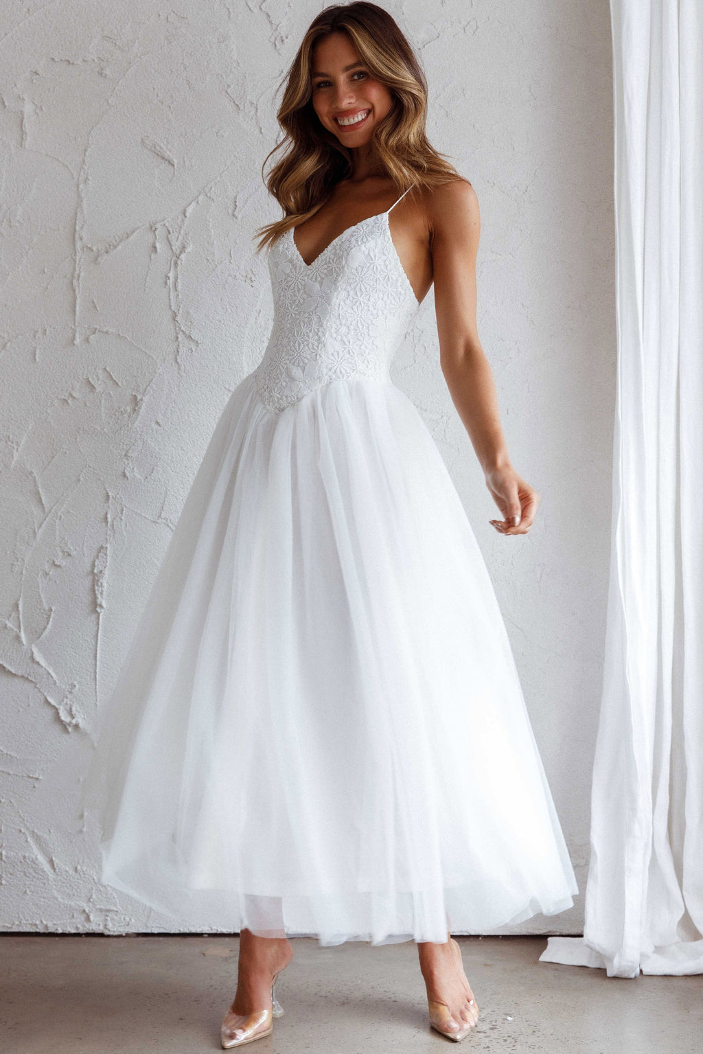 Novoli Floral Embroidery Midi Dress White by Selfie Leslie