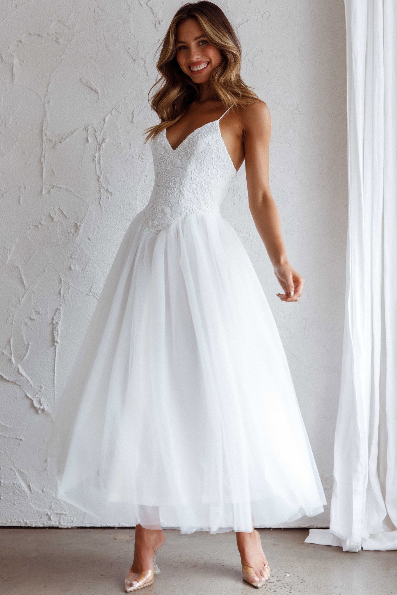 Novoli Floral Embroidery Midi Dress White by Selfie Leslie