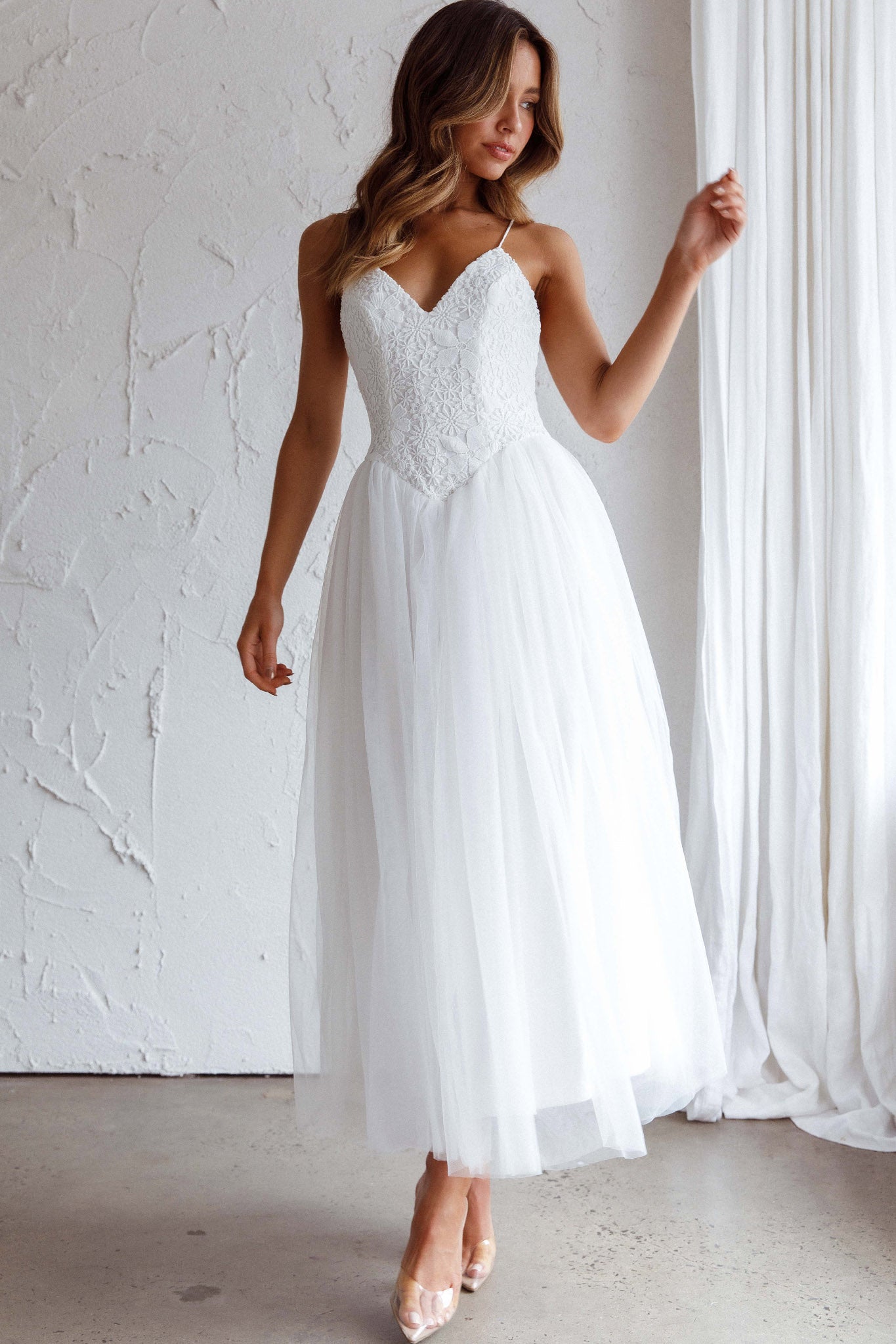 Novoli Floral Embroidery Midi Dress White by Selfie Leslie