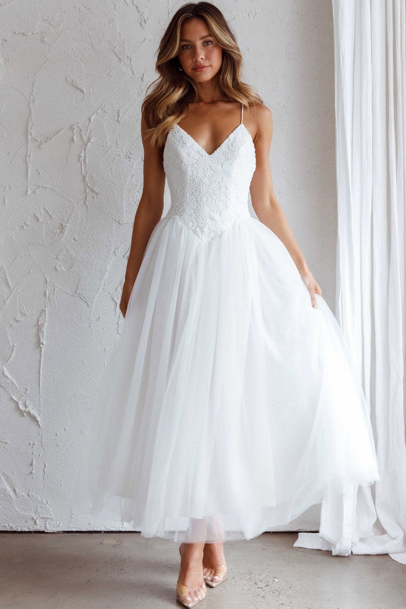 Novoli Floral Embroidery Midi Dress White by Selfie Leslie