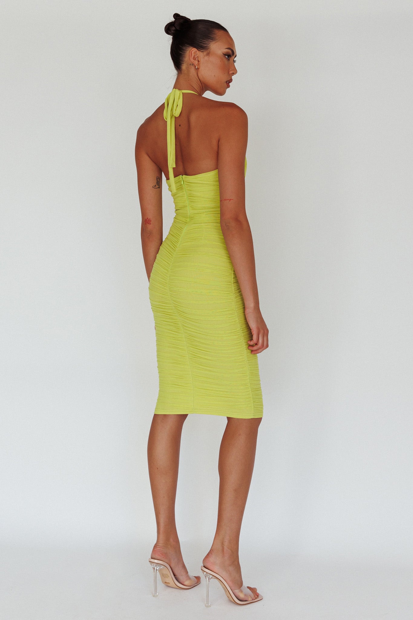 Maribella Halterneck Midi Dress Lime by Selfie Leslie