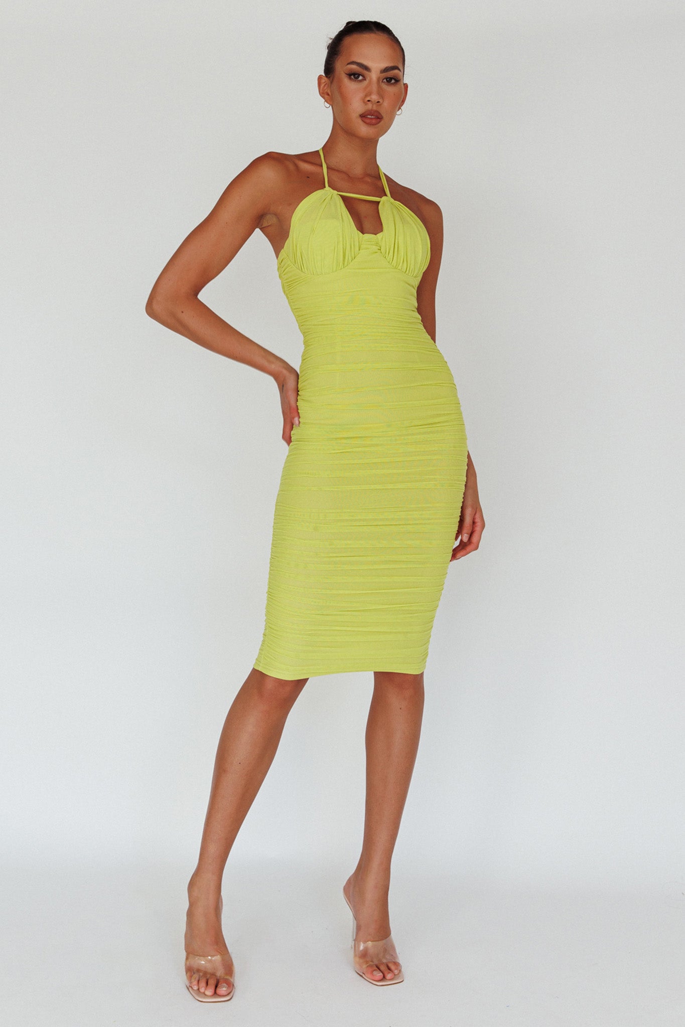 Maribella Halterneck Midi Dress Lime by Selfie Leslie