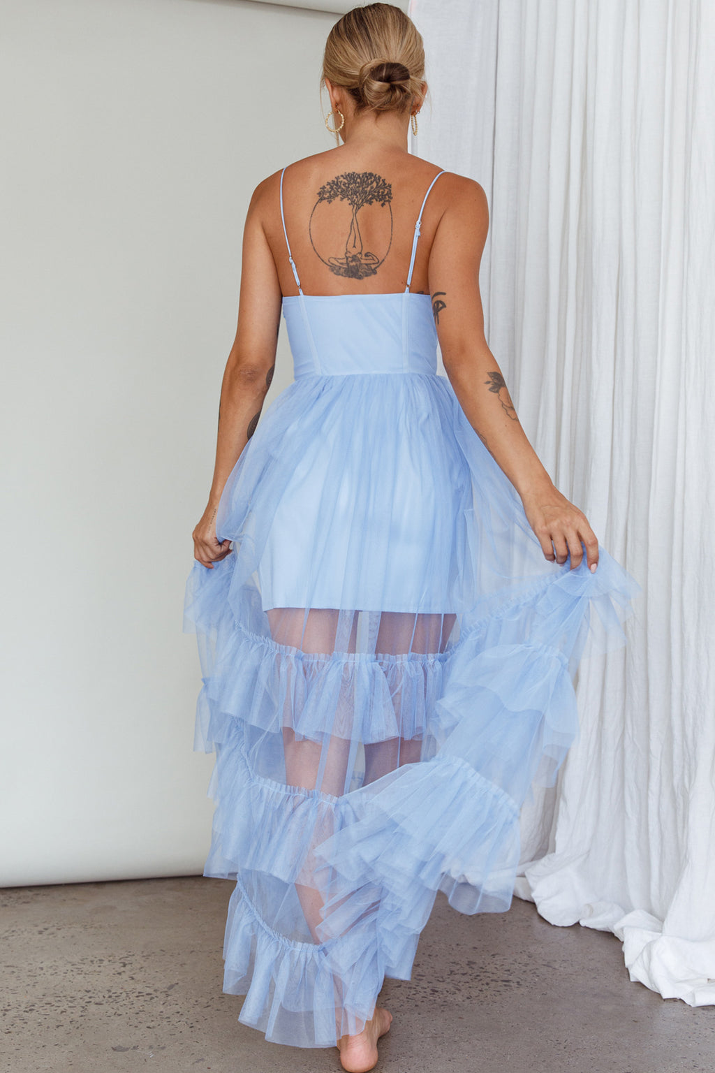 Moonlight Sonata Ruffle Mesh Maxi Dress Sky Blue by Selfie Leslie