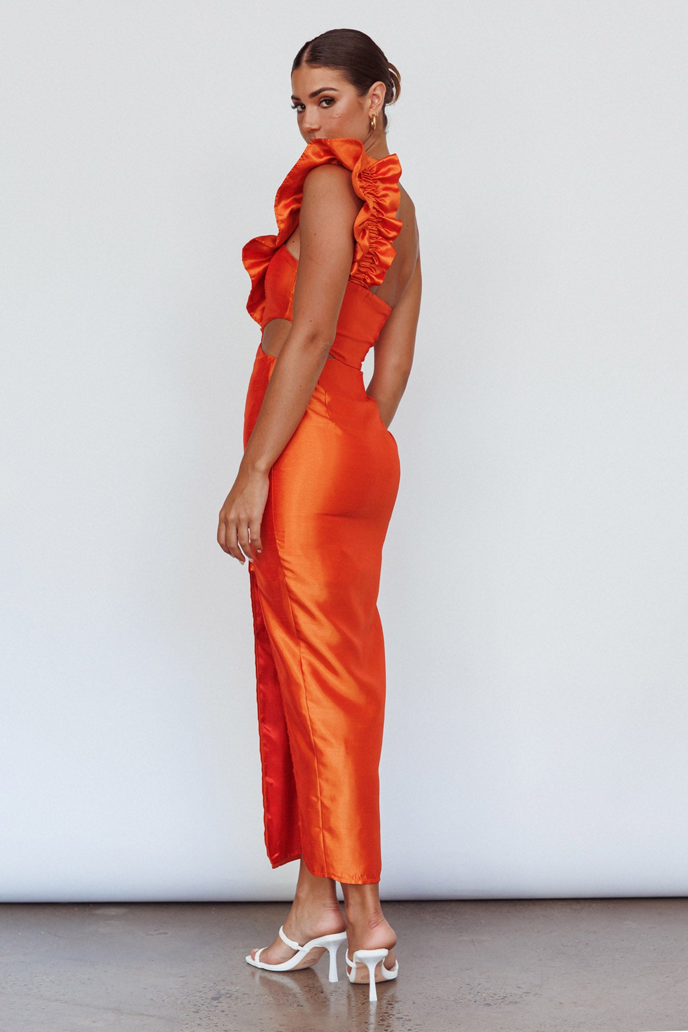 NY Moment Wide Ruffle Shoulder Dress Orange by Selfie Leslie