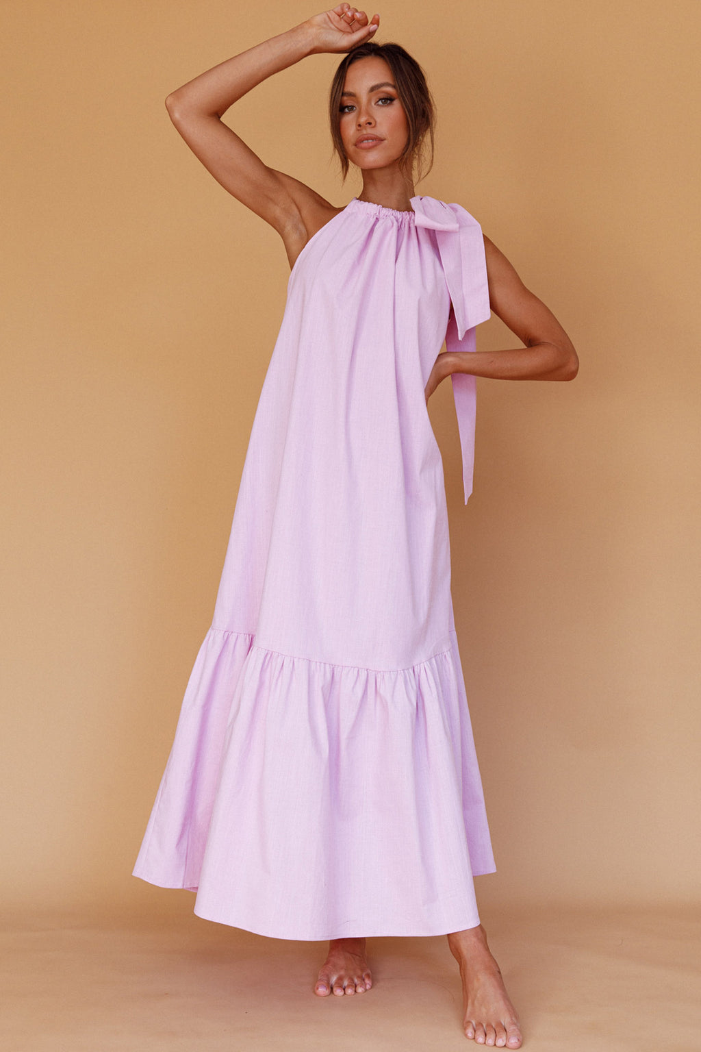 Cruise Shoulder Tie Maxi Dress Lilac by Selfie Leslie