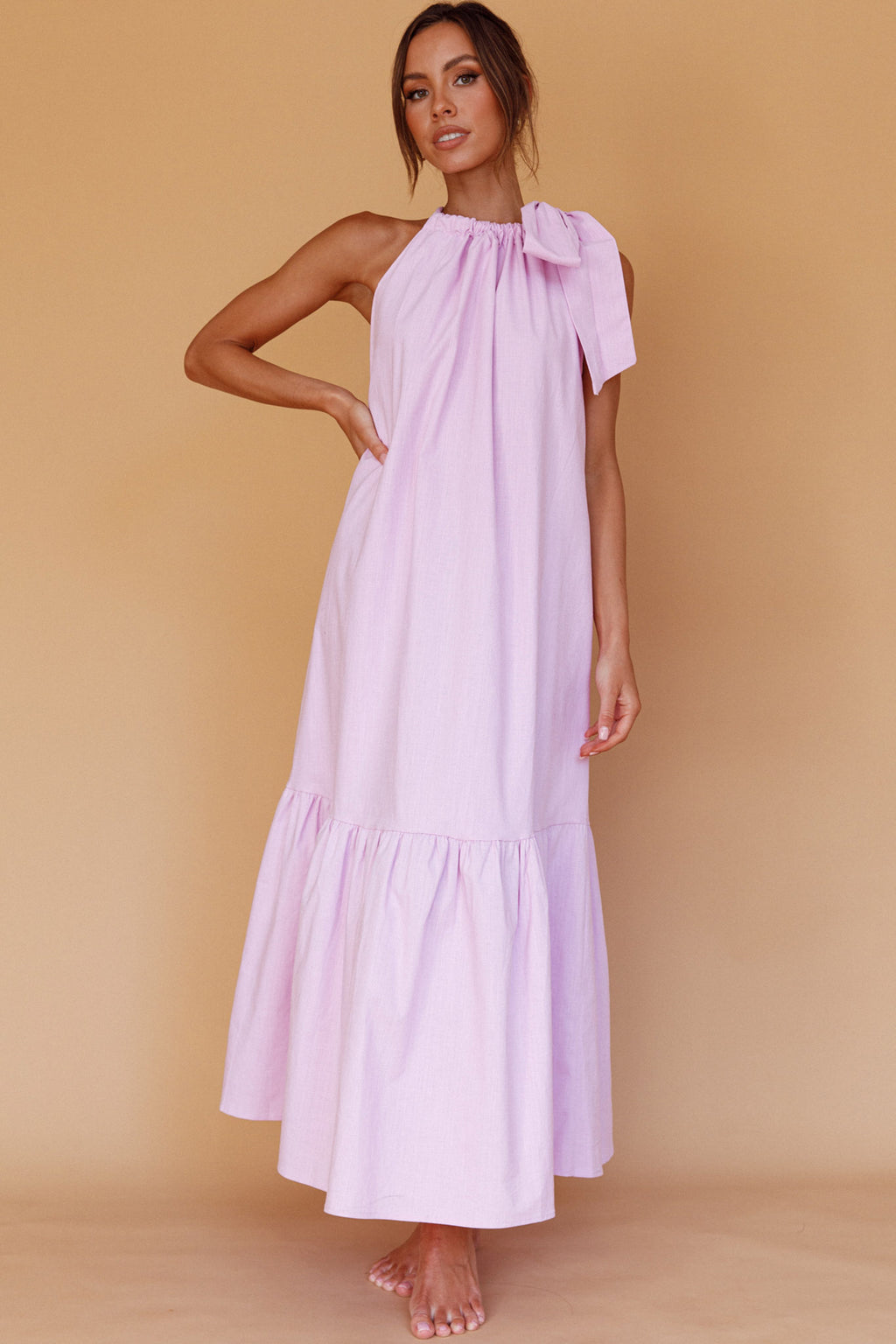 Cruise Shoulder Tie Maxi Dress Lilac by Selfie Leslie