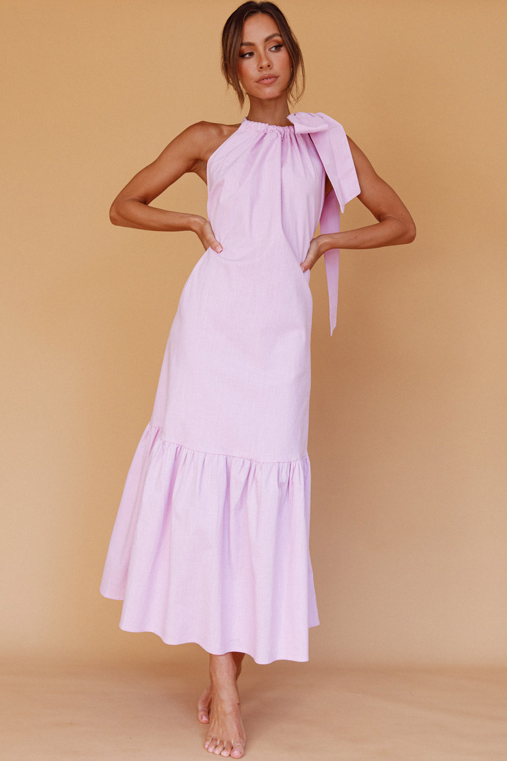 Cruise Shoulder Tie Maxi Dress Lilac by Selfie Leslie