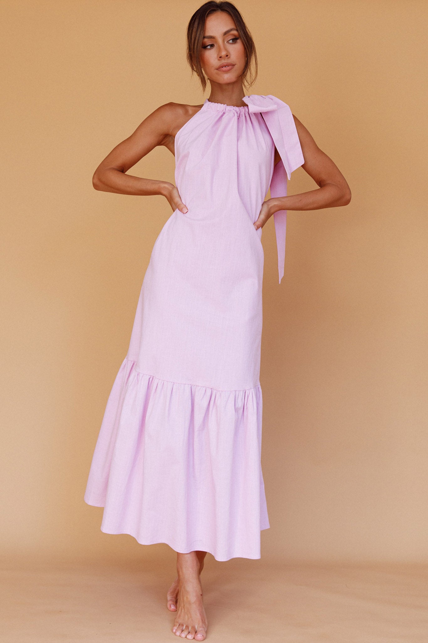 Cruise Shoulder Tie Maxi Dress Lilac by Selfie Leslie