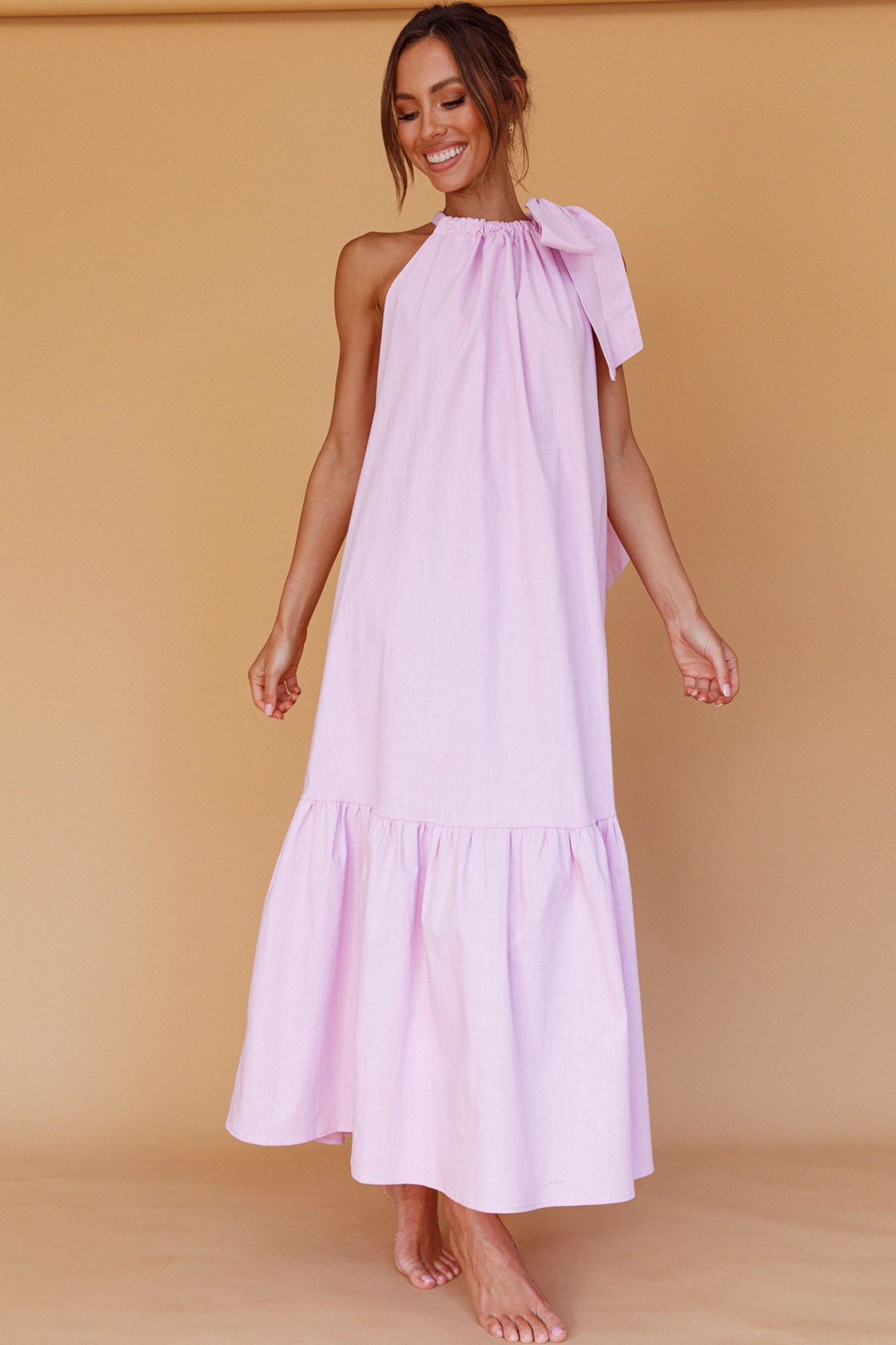Cruise Shoulder Tie Maxi Dress Lilac by Selfie Leslie