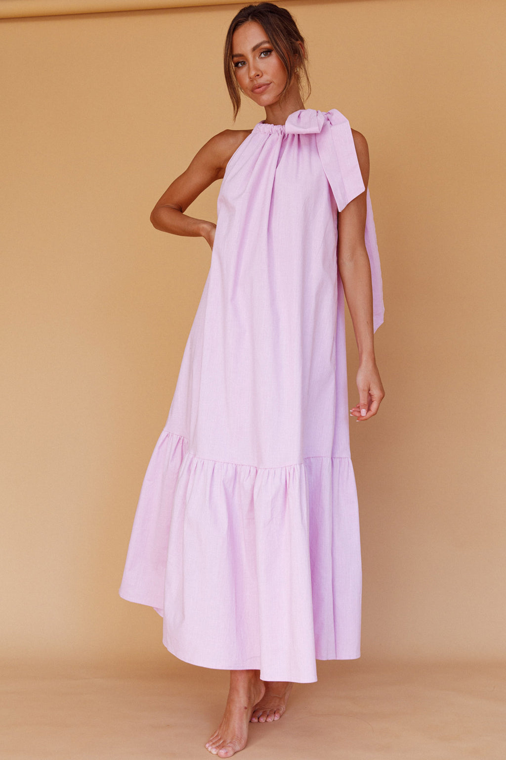Cruise Shoulder Tie Maxi Dress Lilac by Selfie Leslie