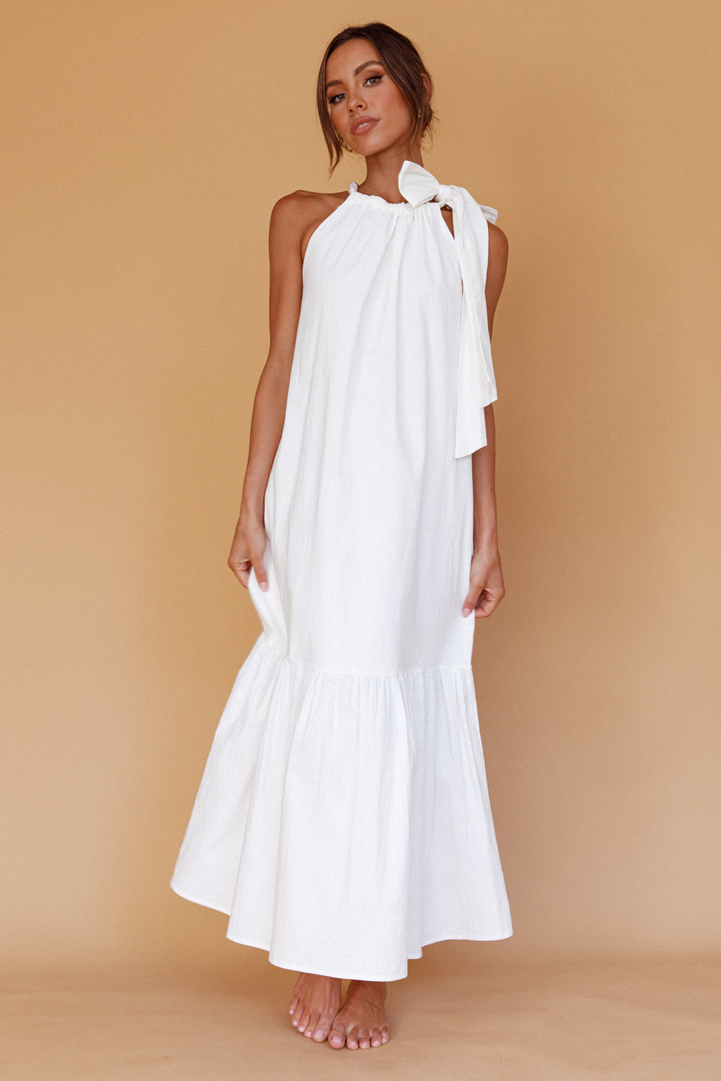 Cruise Shoulder Tie Maxi Dress White by Selfie Leslie