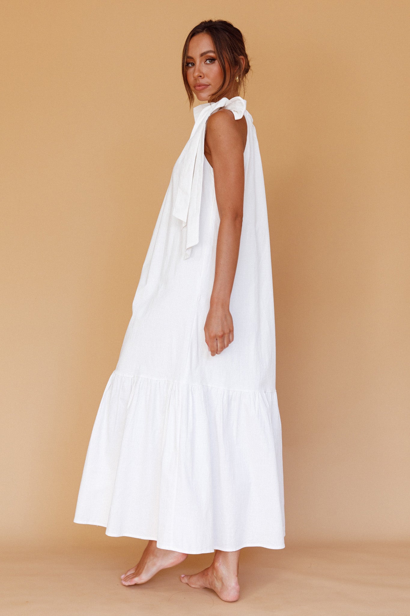 Cruise Shoulder Tie Maxi Dress White Cruise Shoulder Tie Maxi Dress White