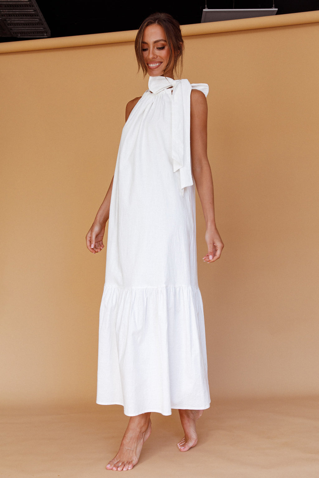 Cruise Shoulder Tie Maxi Dress White by Selfie Leslie
