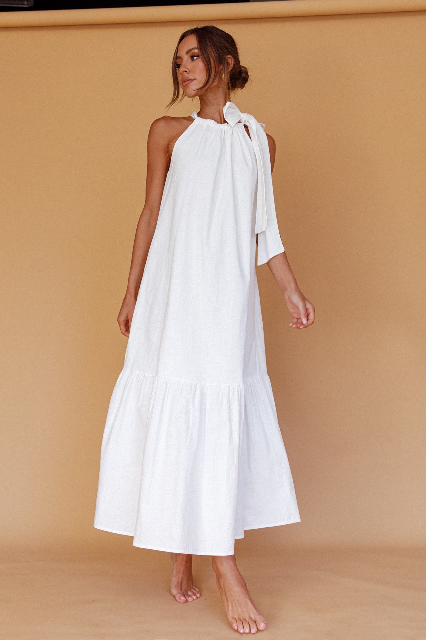 Cruise Shoulder Tie Maxi Dress White by Selfie Leslie