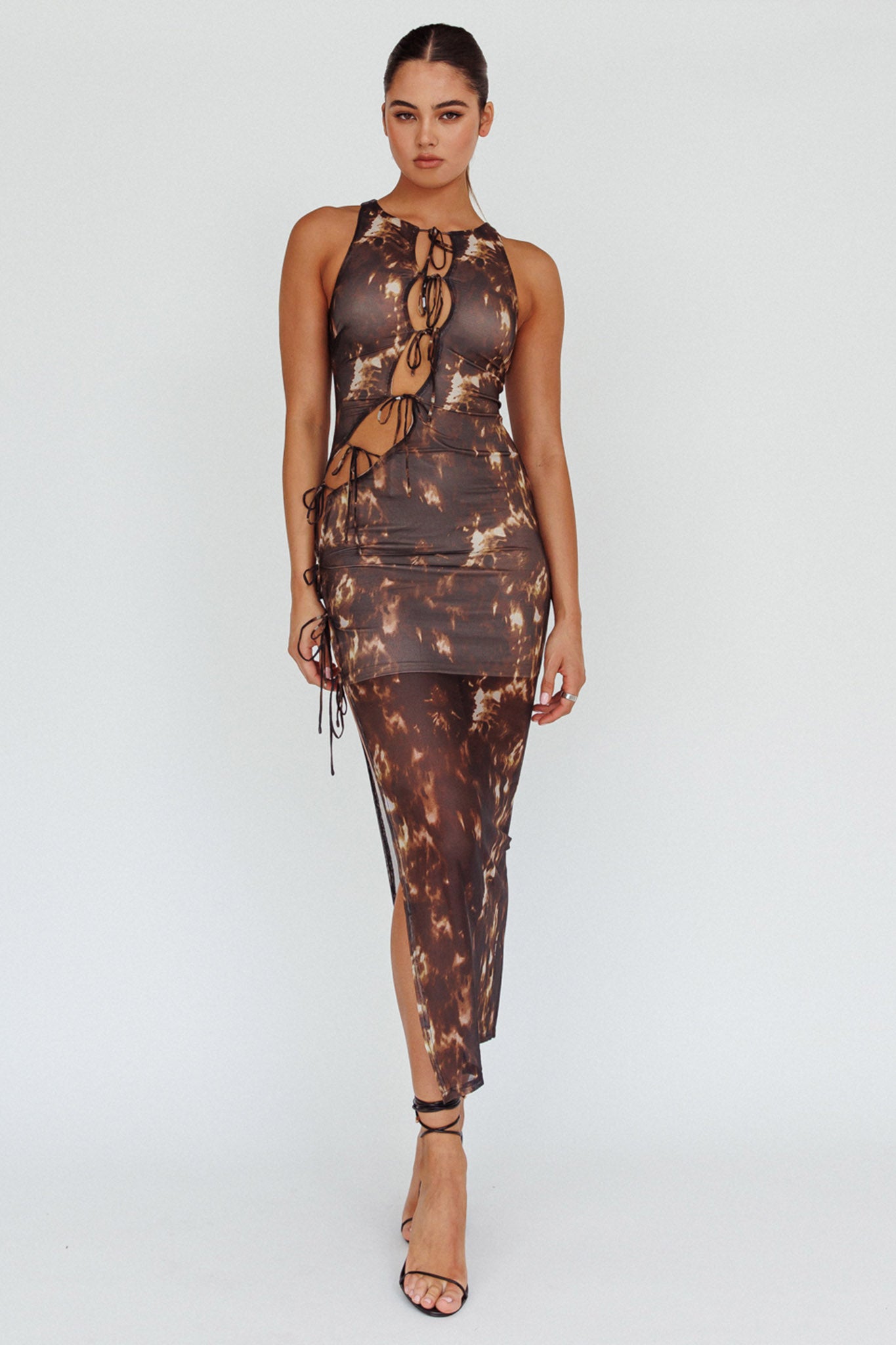 Mira Tied Keyhole Maxi Dress Brown by Selfie Leslie