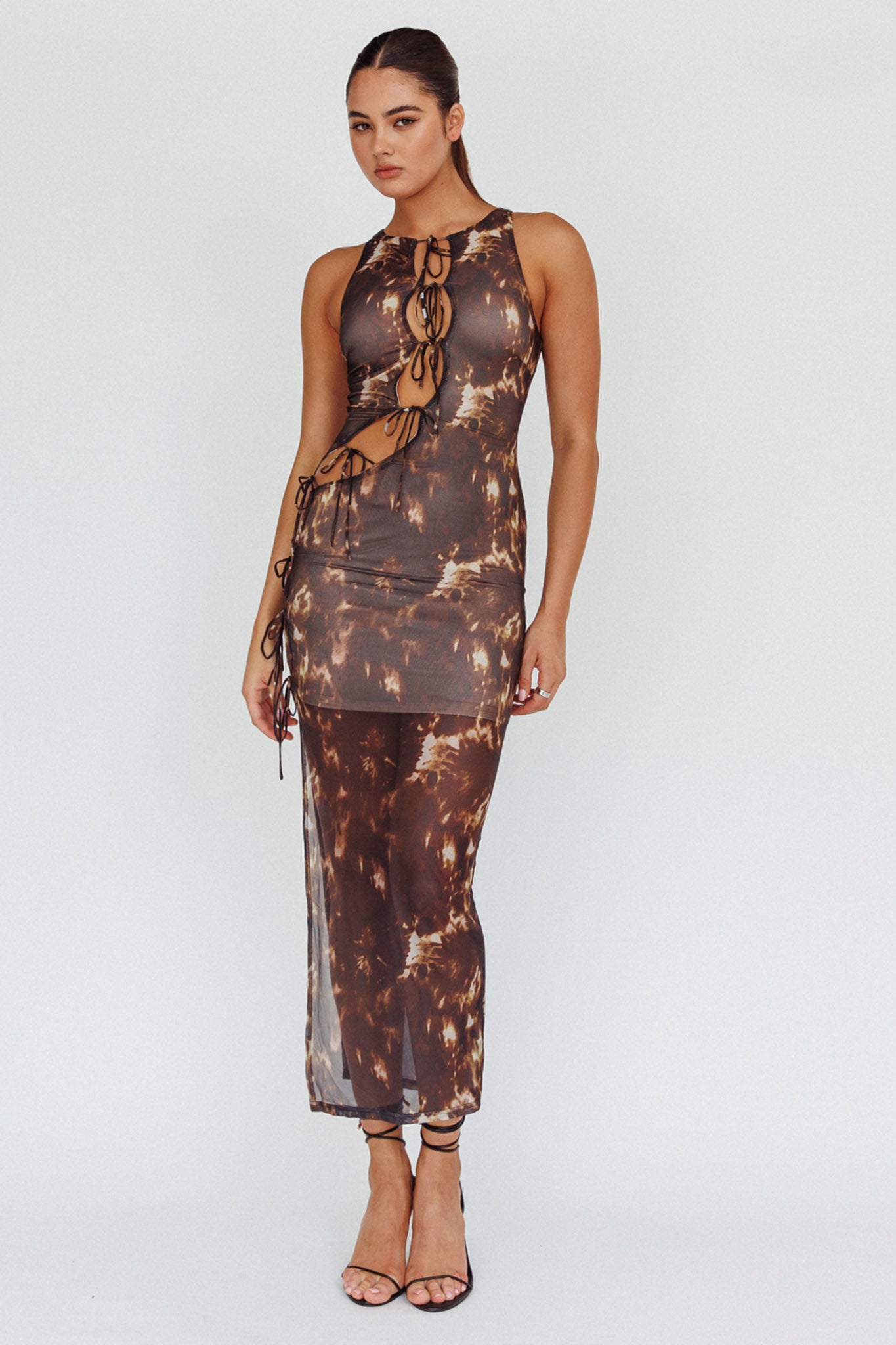 Mira Tied Keyhole Maxi Dress Brown by Selfie Leslie