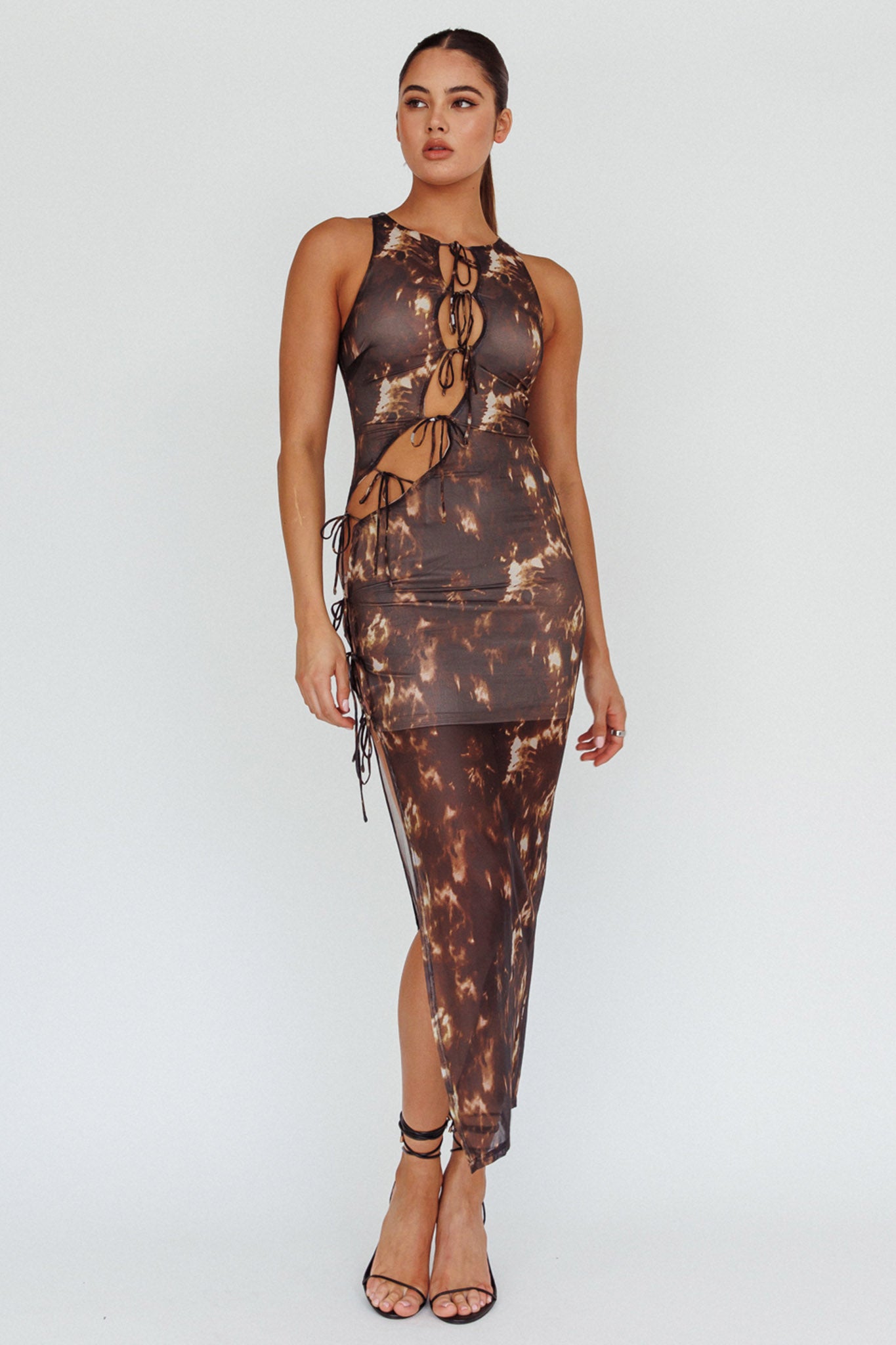 Mira Tied Keyhole Maxi Dress Brown by Selfie Leslie