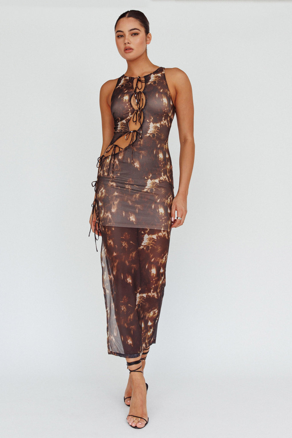 Mira Tied Keyhole Maxi Dress Brown by Selfie Leslie
