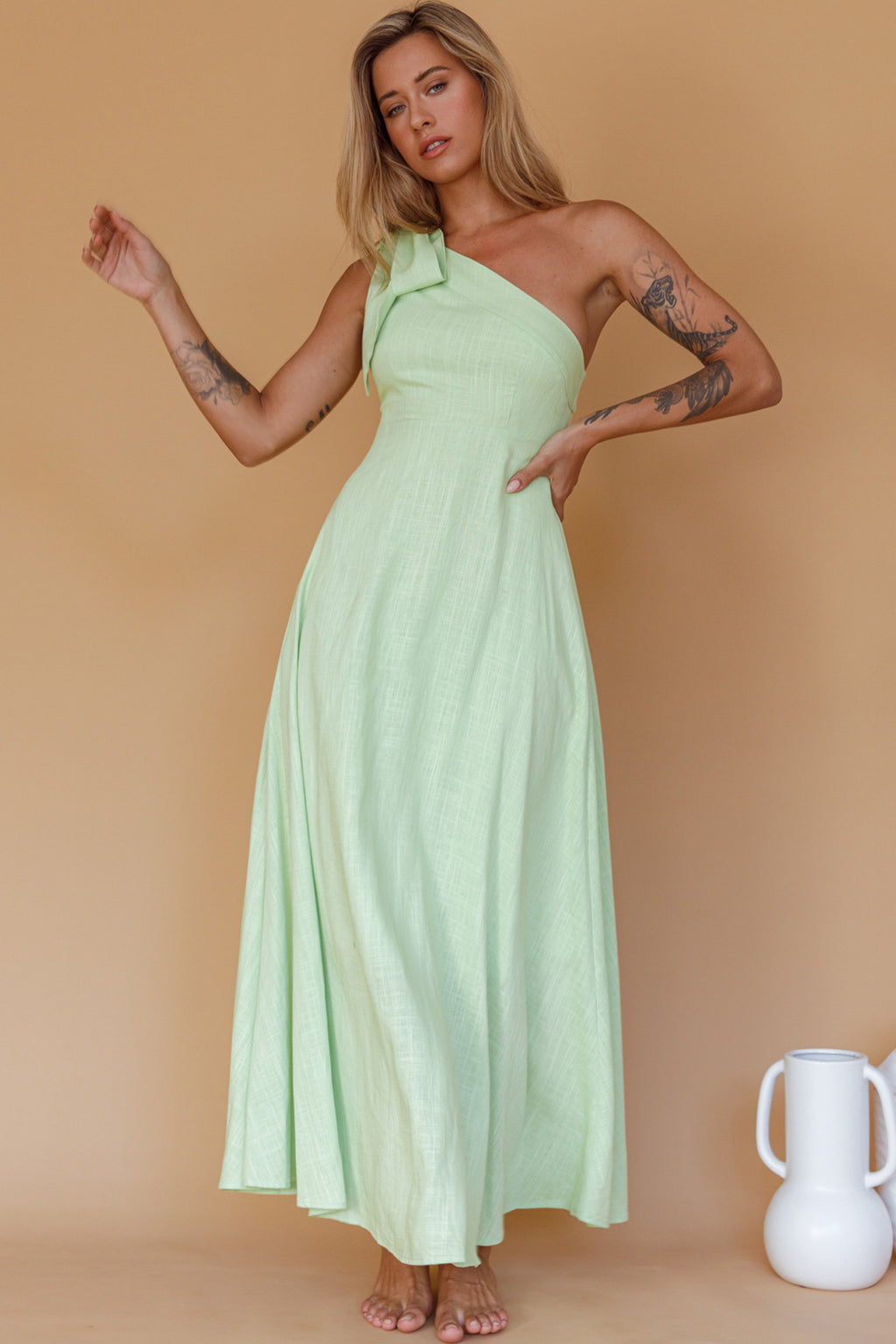 Rigel One-Shoulder Maxi Dress Apple by Selfie Leslie