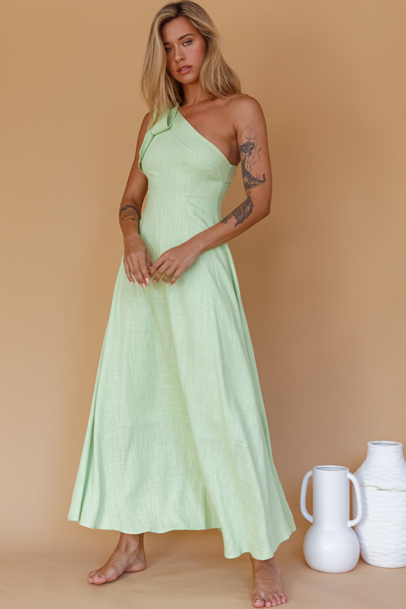 Rigel One-Shoulder Maxi Dress Apple by Selfie Leslie