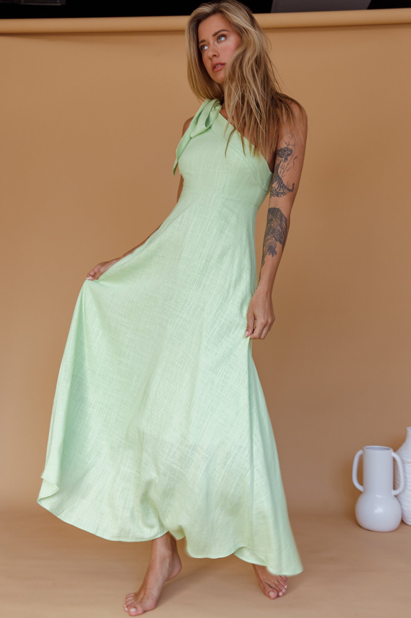Rigel One-Shoulder Maxi Dress Apple by Selfie Leslie
