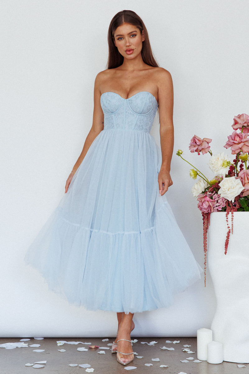Dancing With Me Sweetheart Tulle Midi Dress Blue