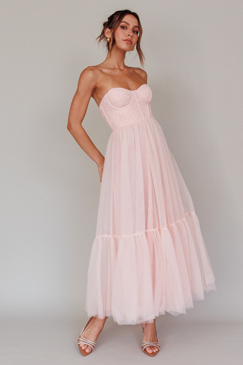 Dancing With Me Sweetheart Tulle Midi Dress Pink by Selfie Leslie