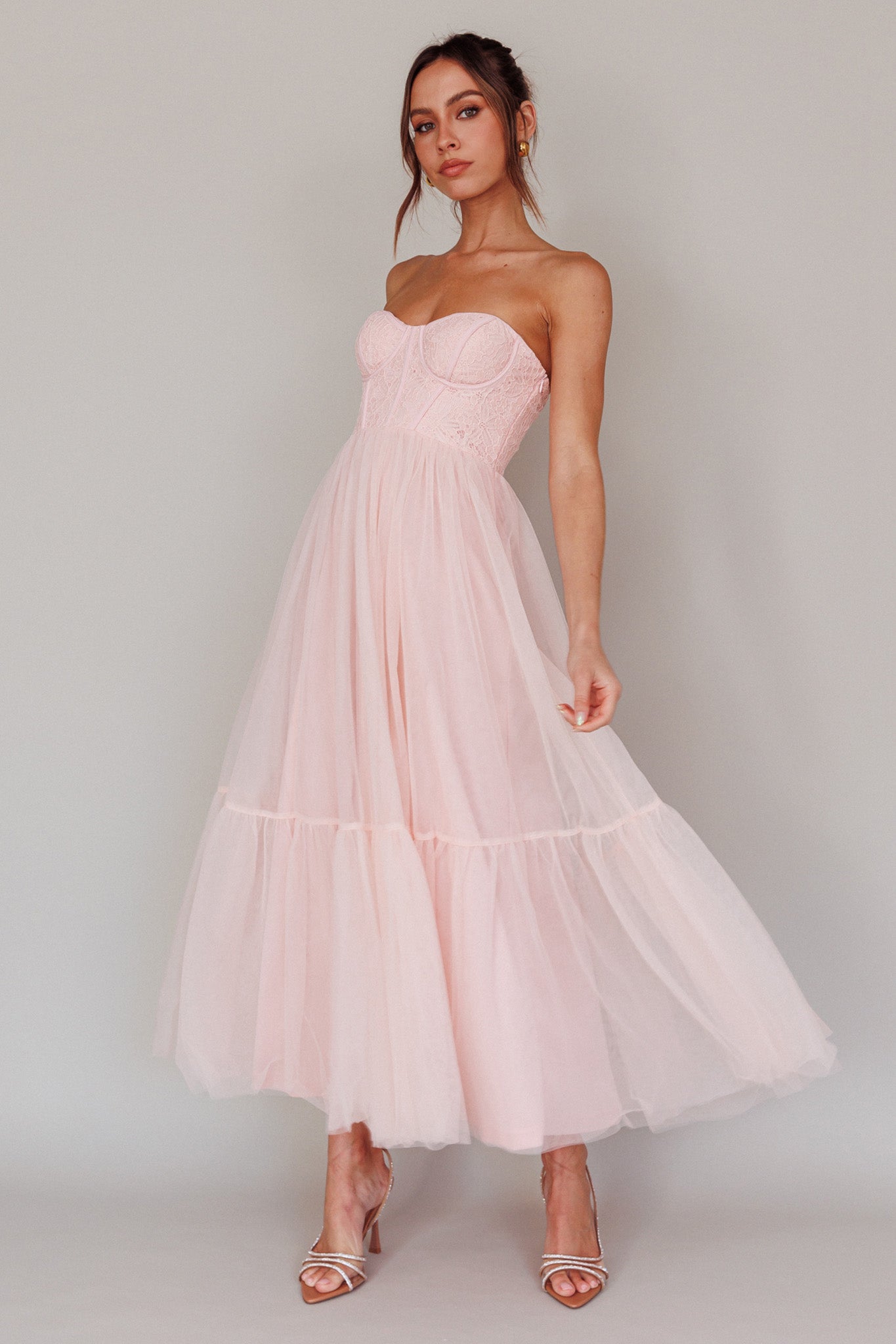 Dancing With Me Sweetheart Tulle Midi Dress Pink by Selfie Leslie