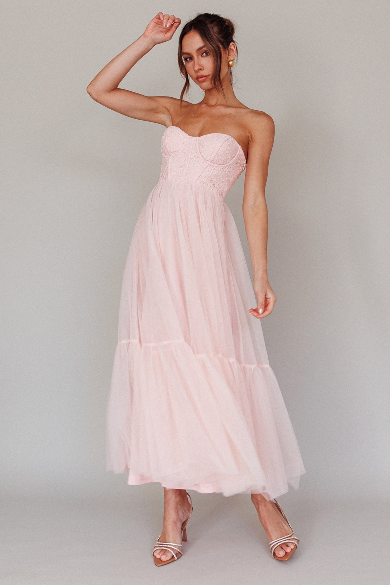 Dancing With Me Sweetheart Tulle Midi Dress Pink by Selfie Leslie