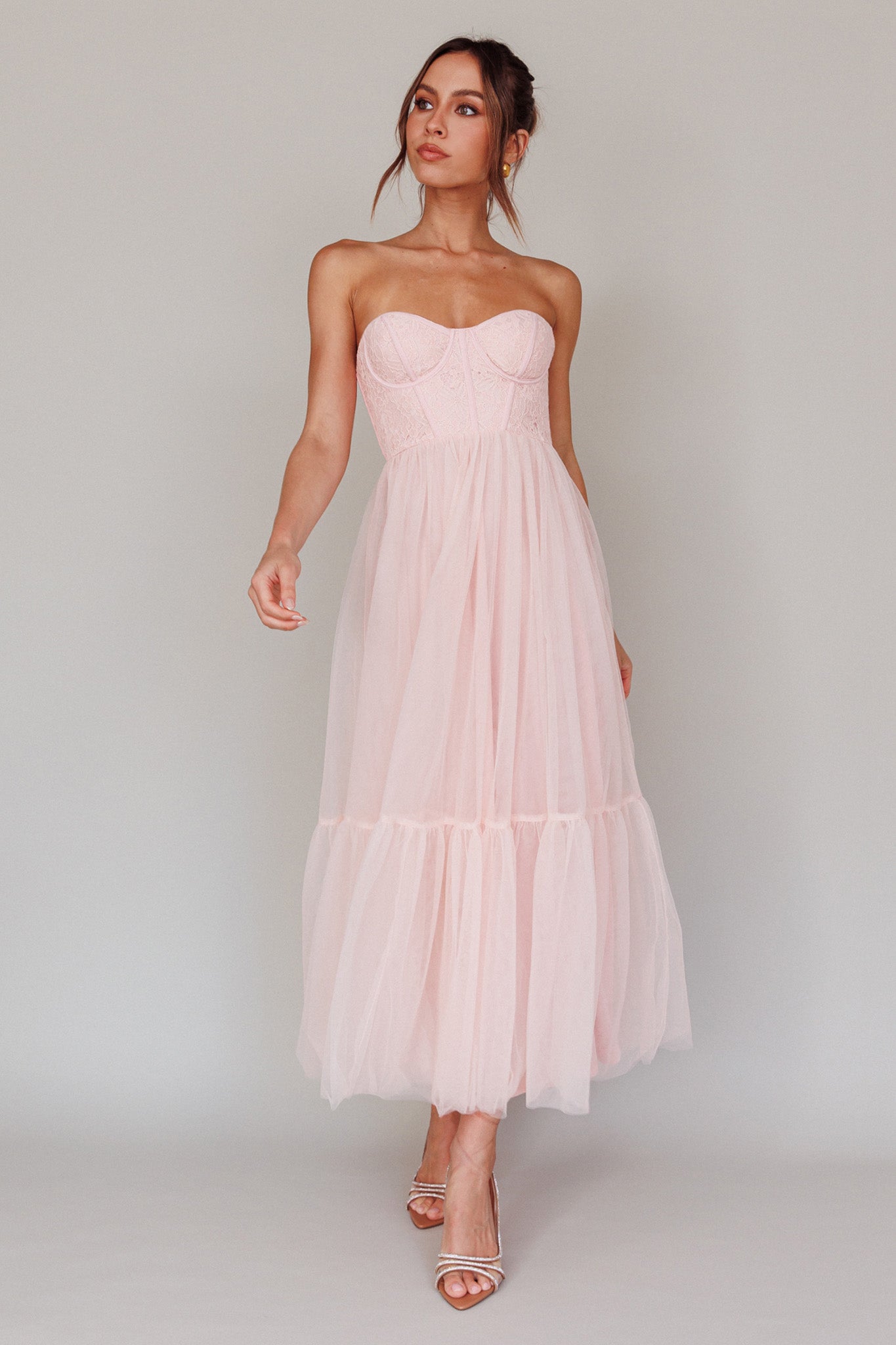 Dancing With Me Sweetheart Tulle Midi Dress Pink by Selfie Leslie