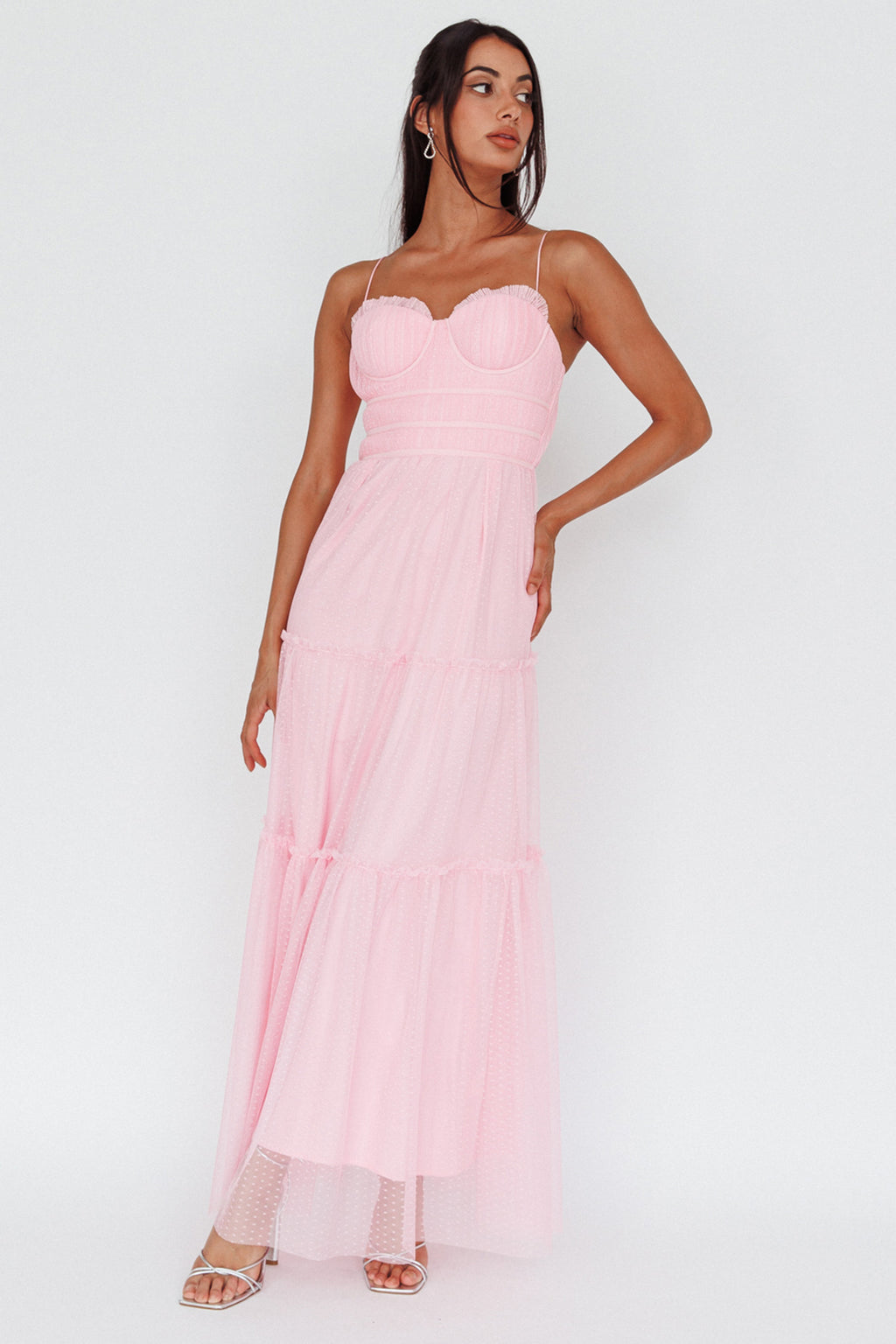 Calla Sweetheart Neckline Hail Spot Midi Dress Pink by Selfie Leslie