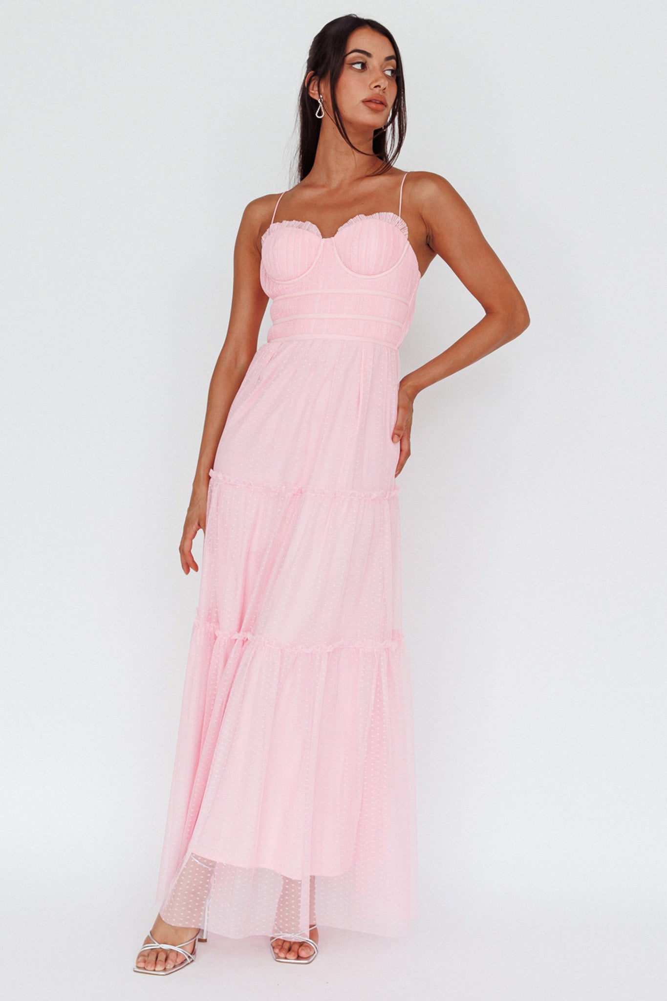 Calla Sweetheart Neckline Hail Spot Midi Dress Pink by Selfie Leslie