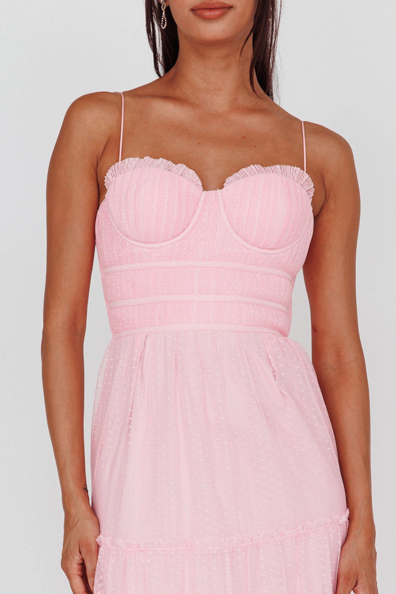 Calla Sweetheart Neckline Hail Spot Midi Dress Pink by Selfie Leslie